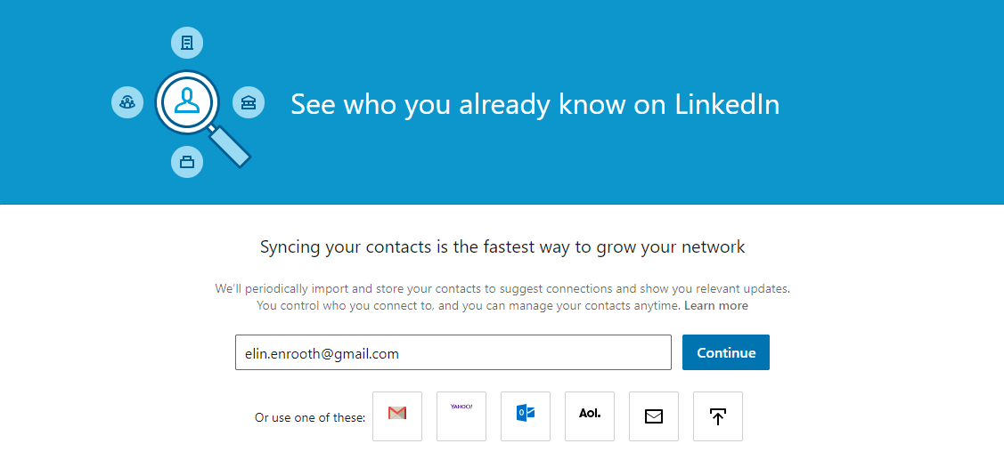 LinkedIn allows users to sync their email accounts to import contacts